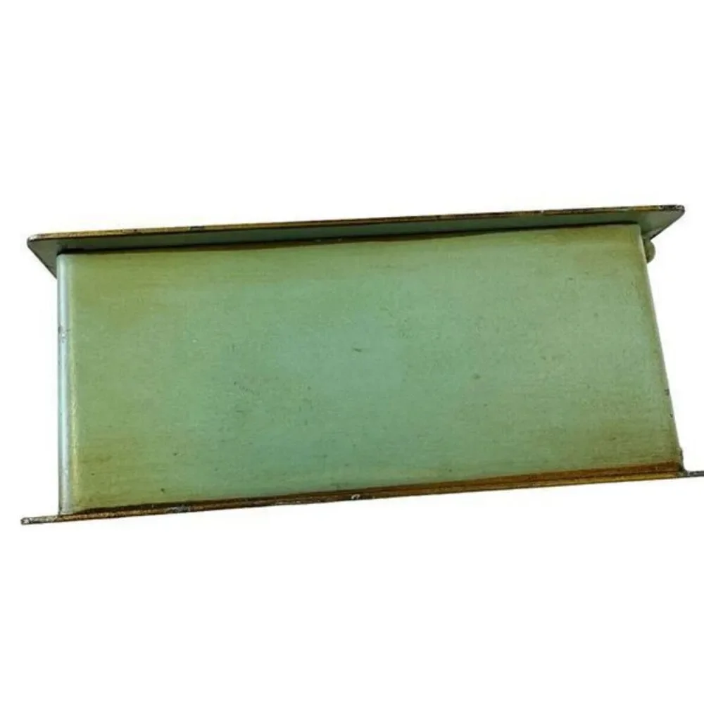 Vintage Hinged Metal Trinket Jewelry Box Blue/Green With Gold Trim  3.75